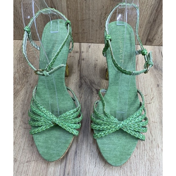 Rampage Emotion Women’s Heeled Sandals Size 10 M Green Rhinestone Embroidered - Picture 4 of 16